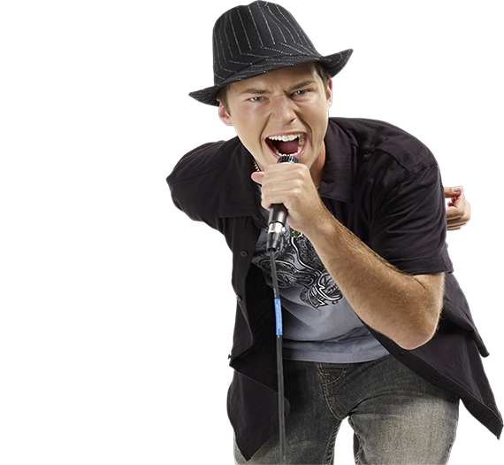 Karaoke singer with a microphone